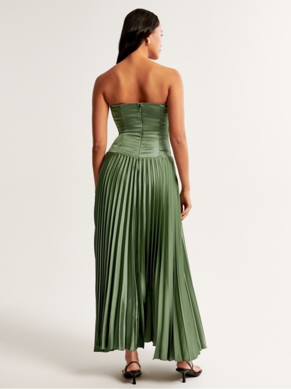 NEW Abercrombie & Fitch Giselle Drop Waist Maxi Dress Size XS Green Satin NWT - Picture 2 of 8